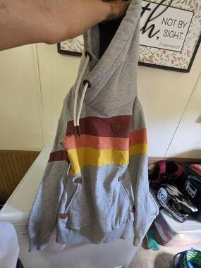 Wanakome Grey Hoodie with Maroon, Mustard & Coral Accents